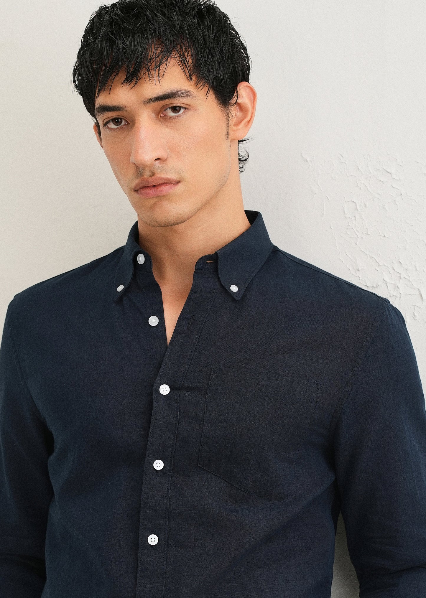 Midnight Navy Blue Cotton Linen Shirt