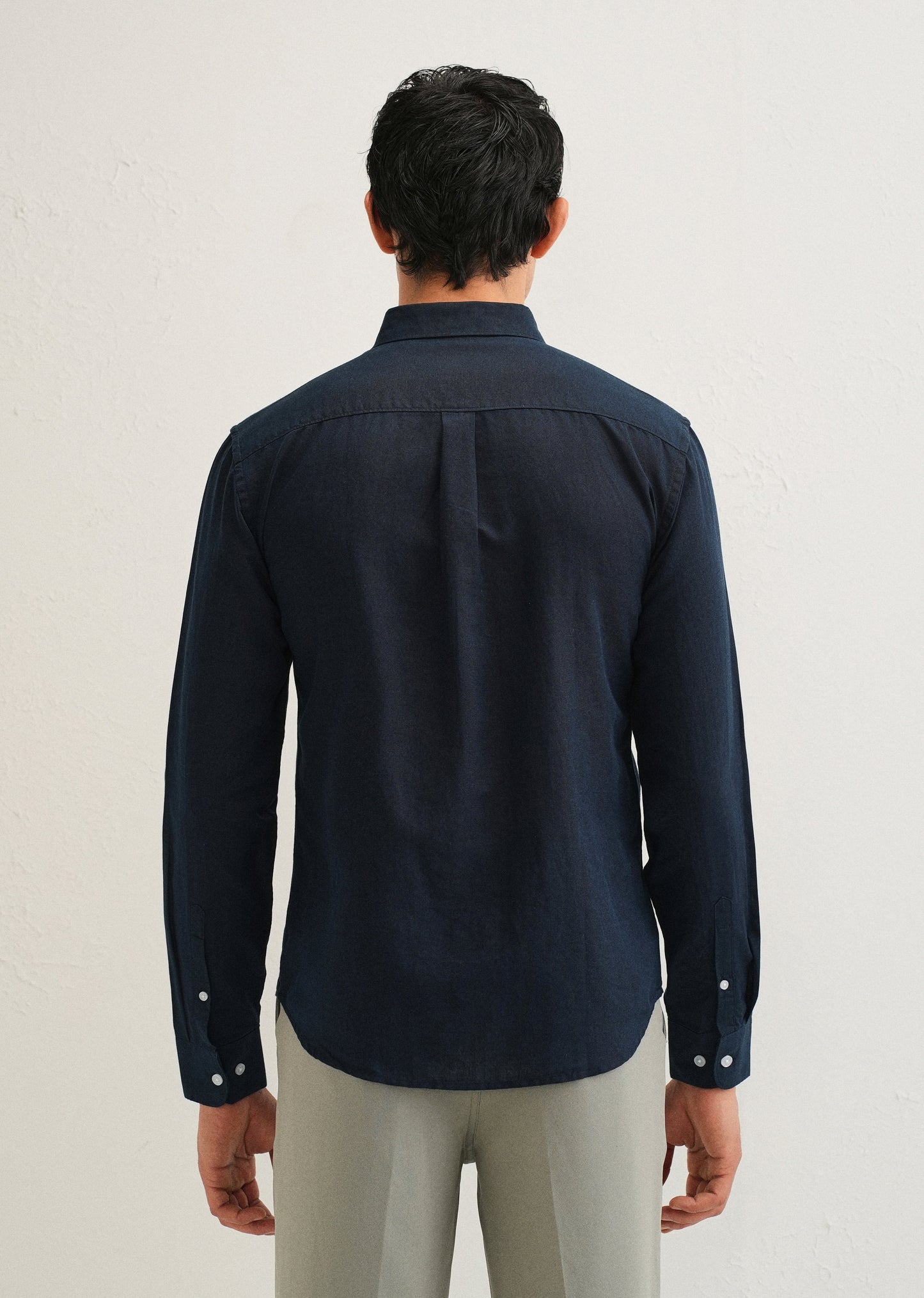 Midnight Navy Blue Cotton Linen Shirt