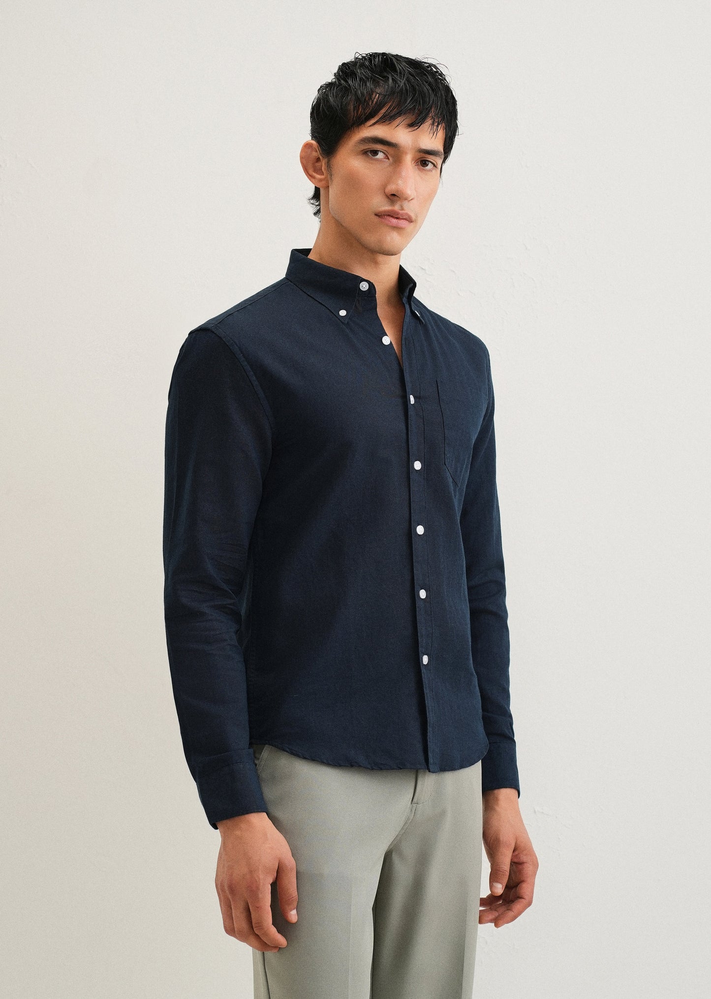 Midnight Navy Blue Cotton Linen Shirt