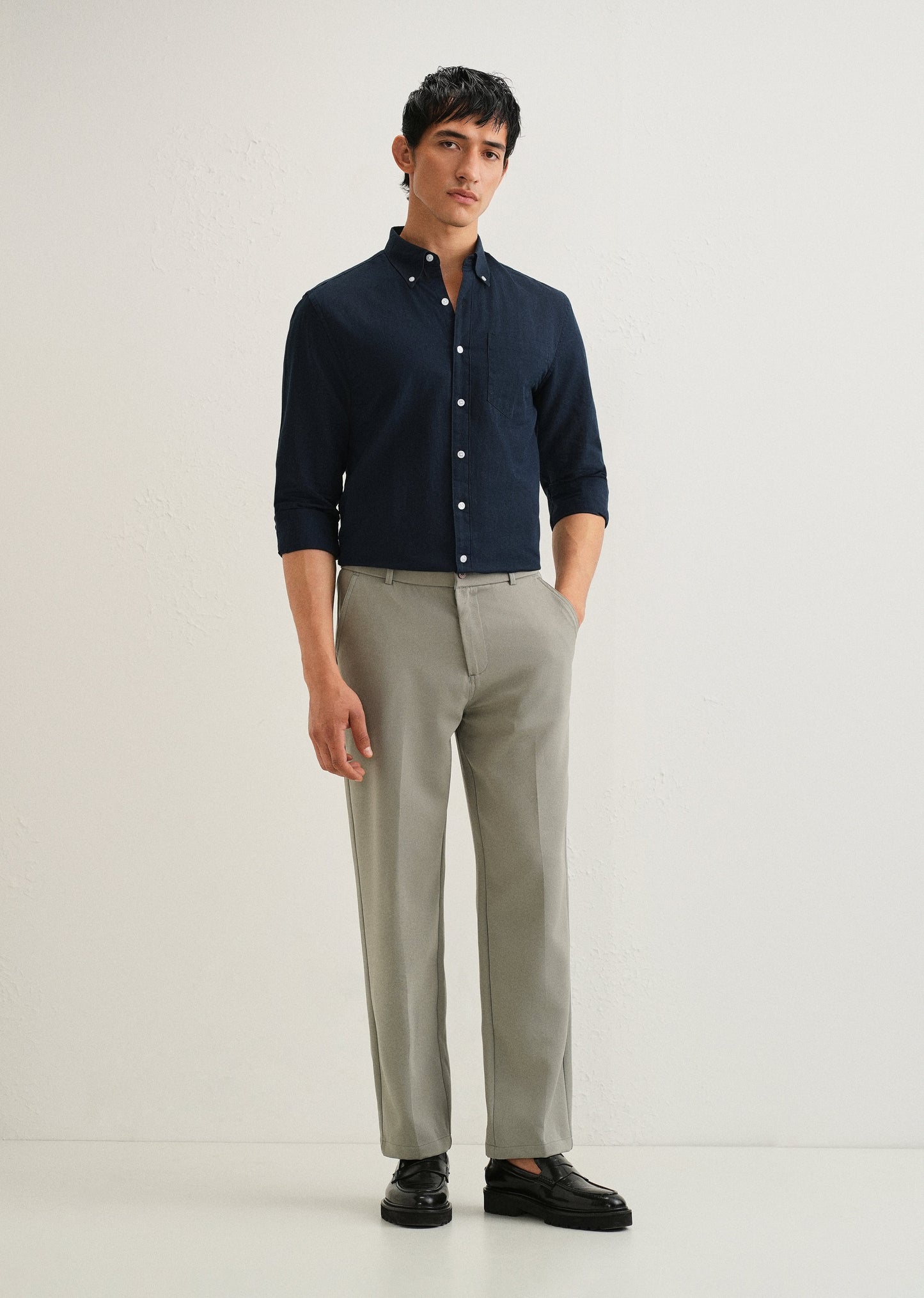 Midnight Navy Blue Cotton Linen Shirt