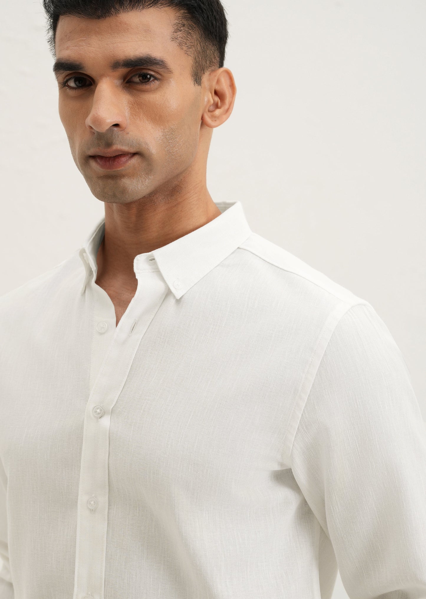 Misty White Blended Linen shirt