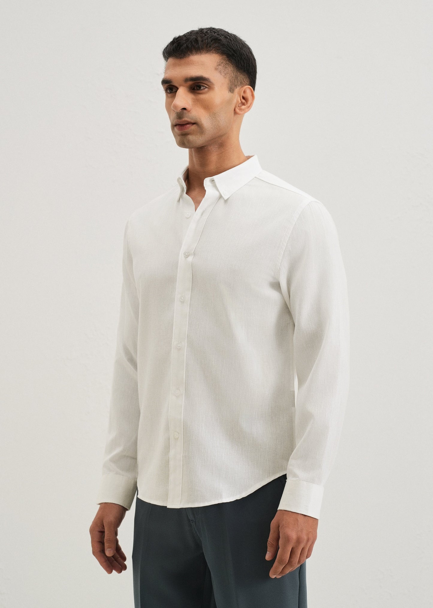 Misty White Blended Linen shirt