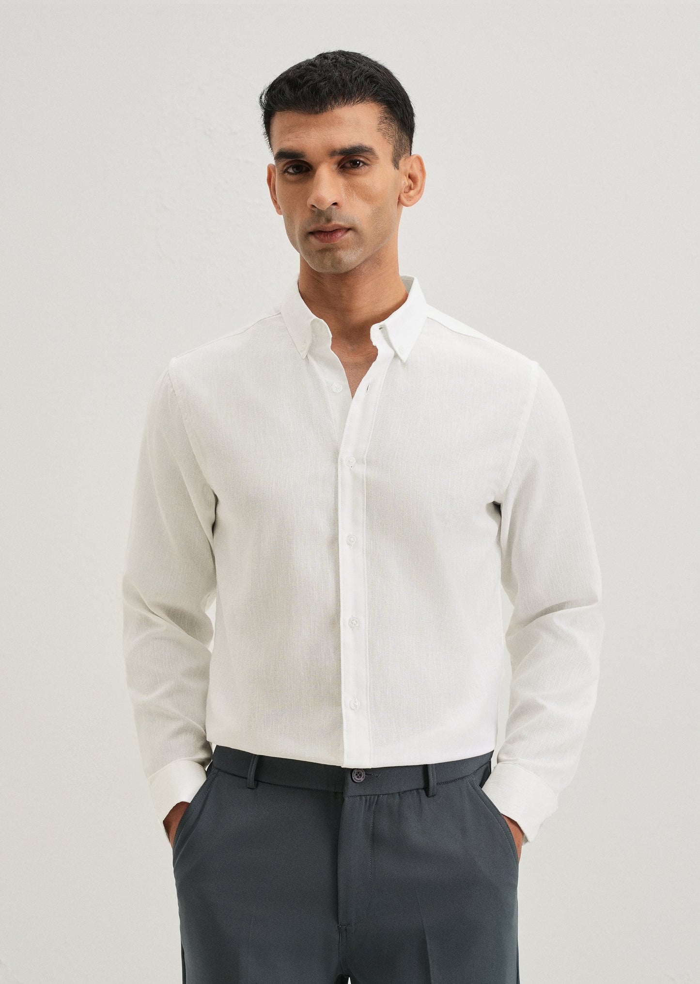 Misty White Blended Linen shirt