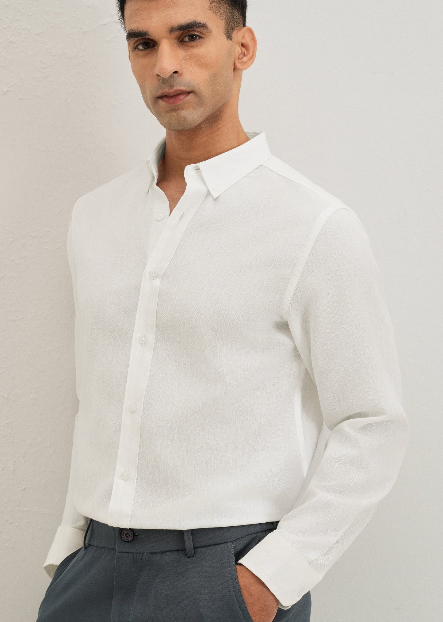 Misty White Blended Linen shirt