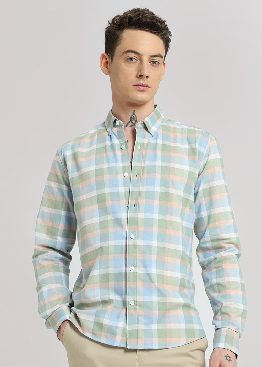 Multicolour Green Oxford Cotton Check Shirt