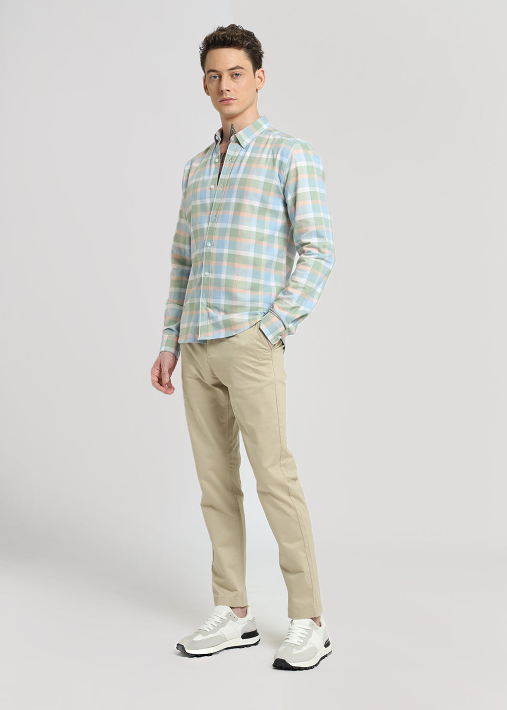 Multicolour Green Oxford Cotton Check Shirt