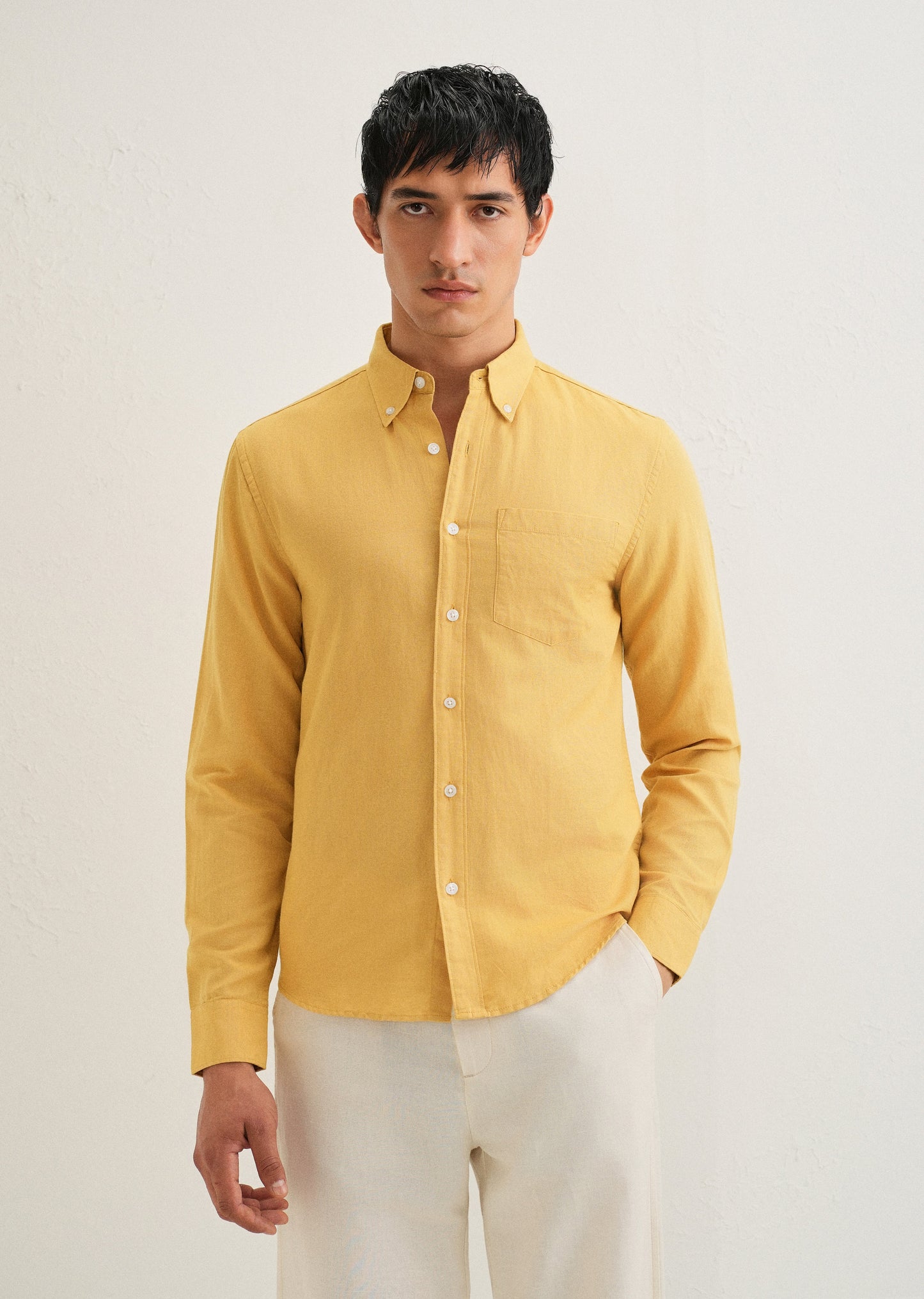 Mustard Yellow Cotton Linen Shirt