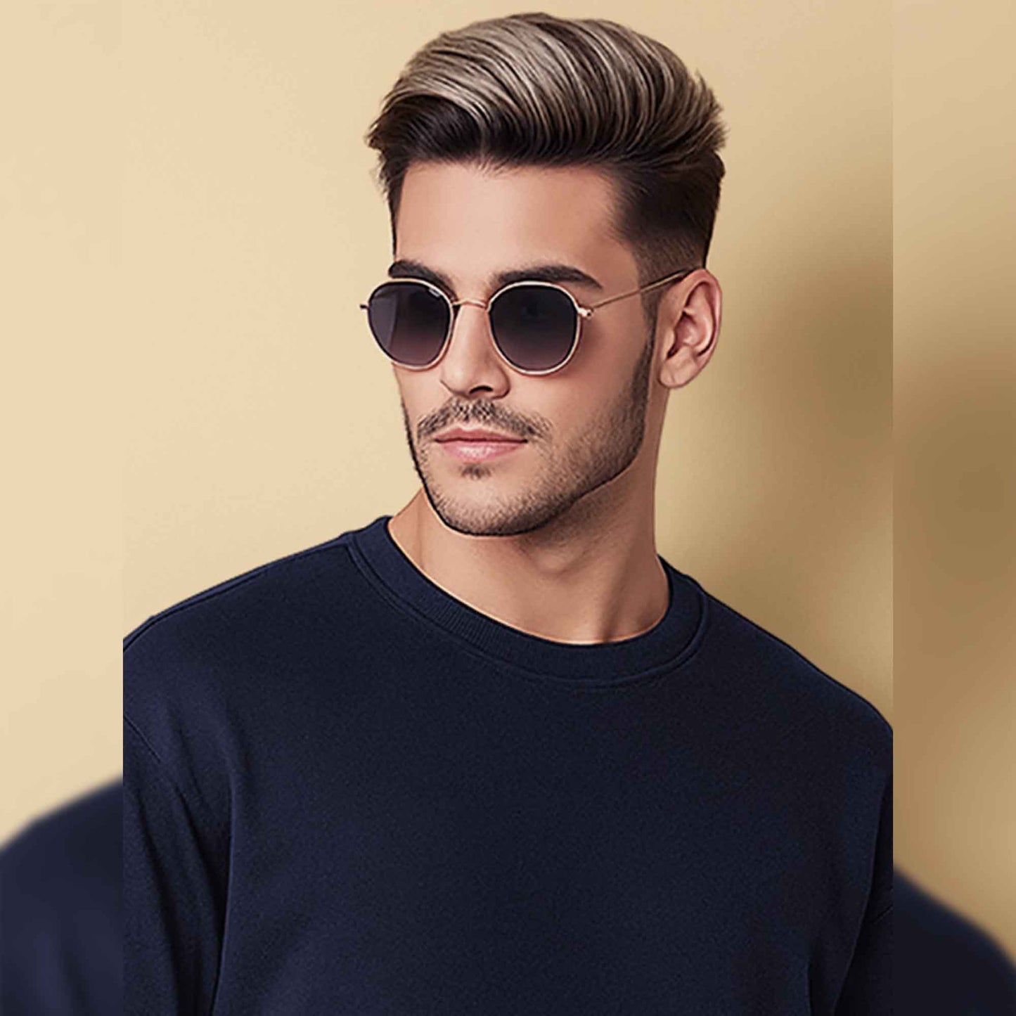 Trendy Round Neck Colorblock YOUNG Printed Navy & White Sweatshirt