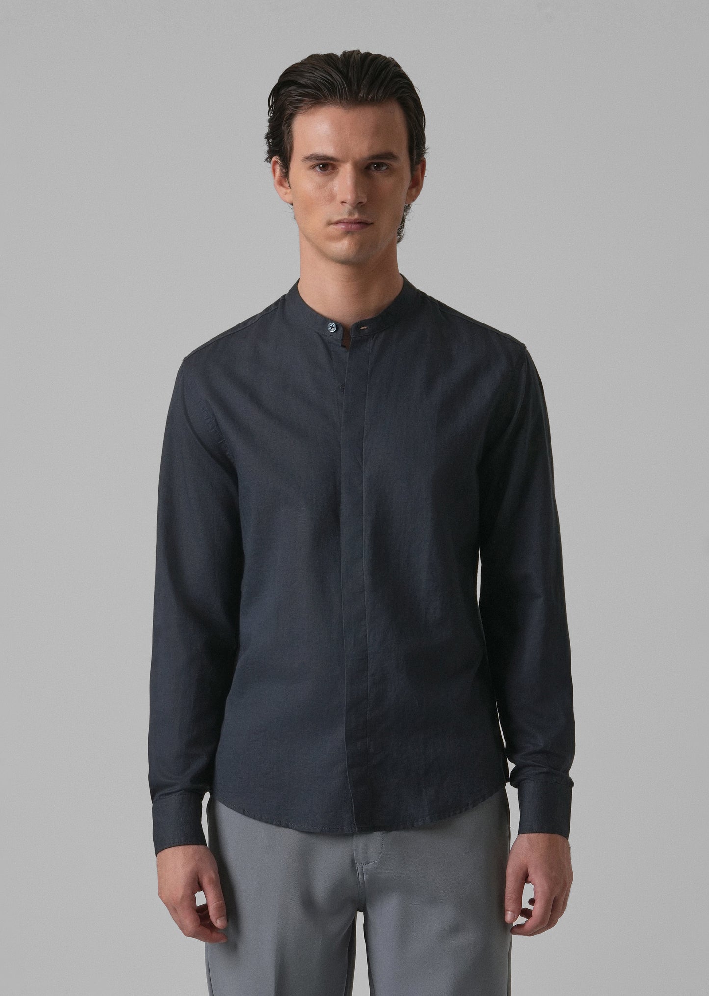 Navy Blue Cotton Linen Shirt