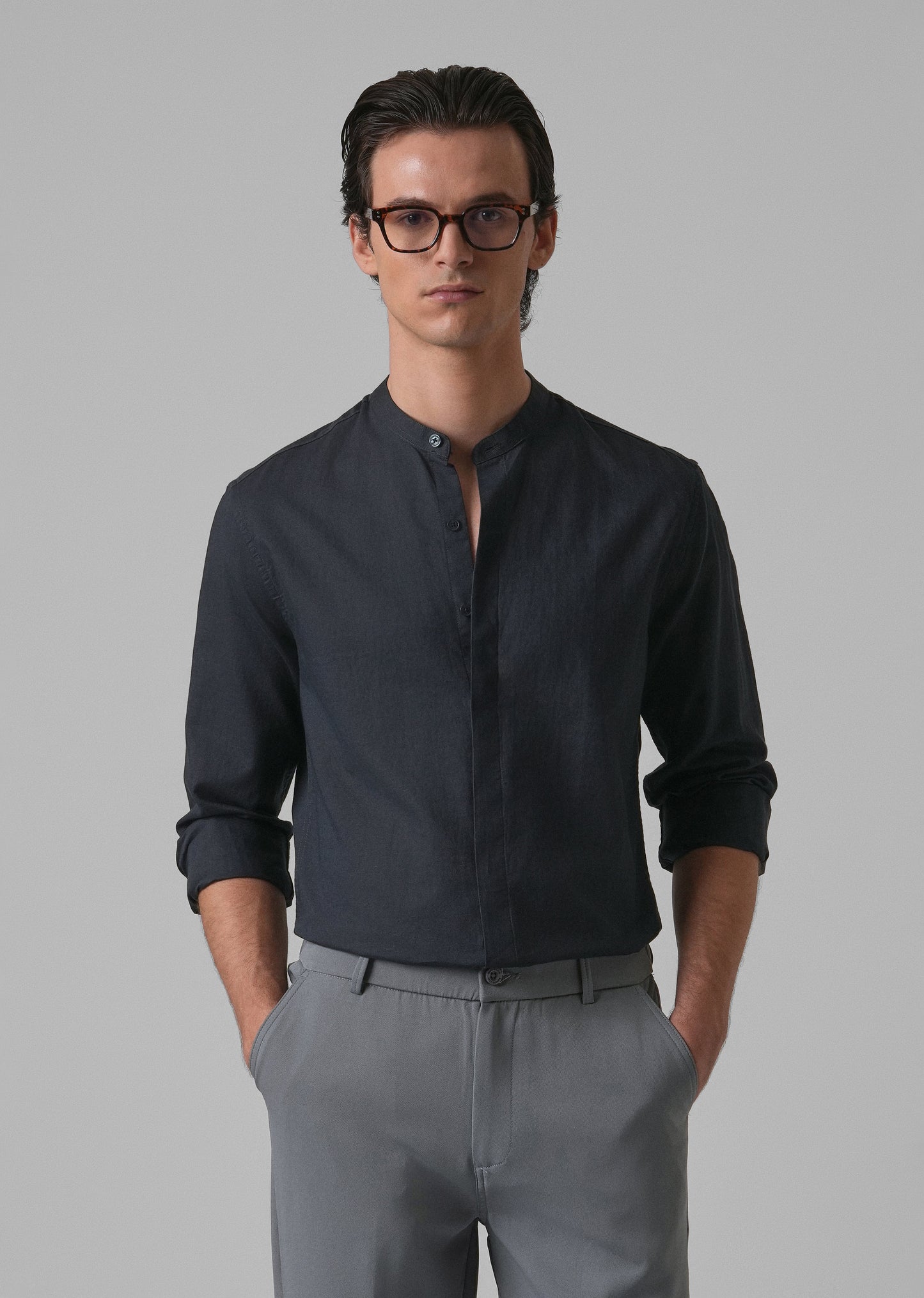 Navy Blue Cotton Linen Shirt