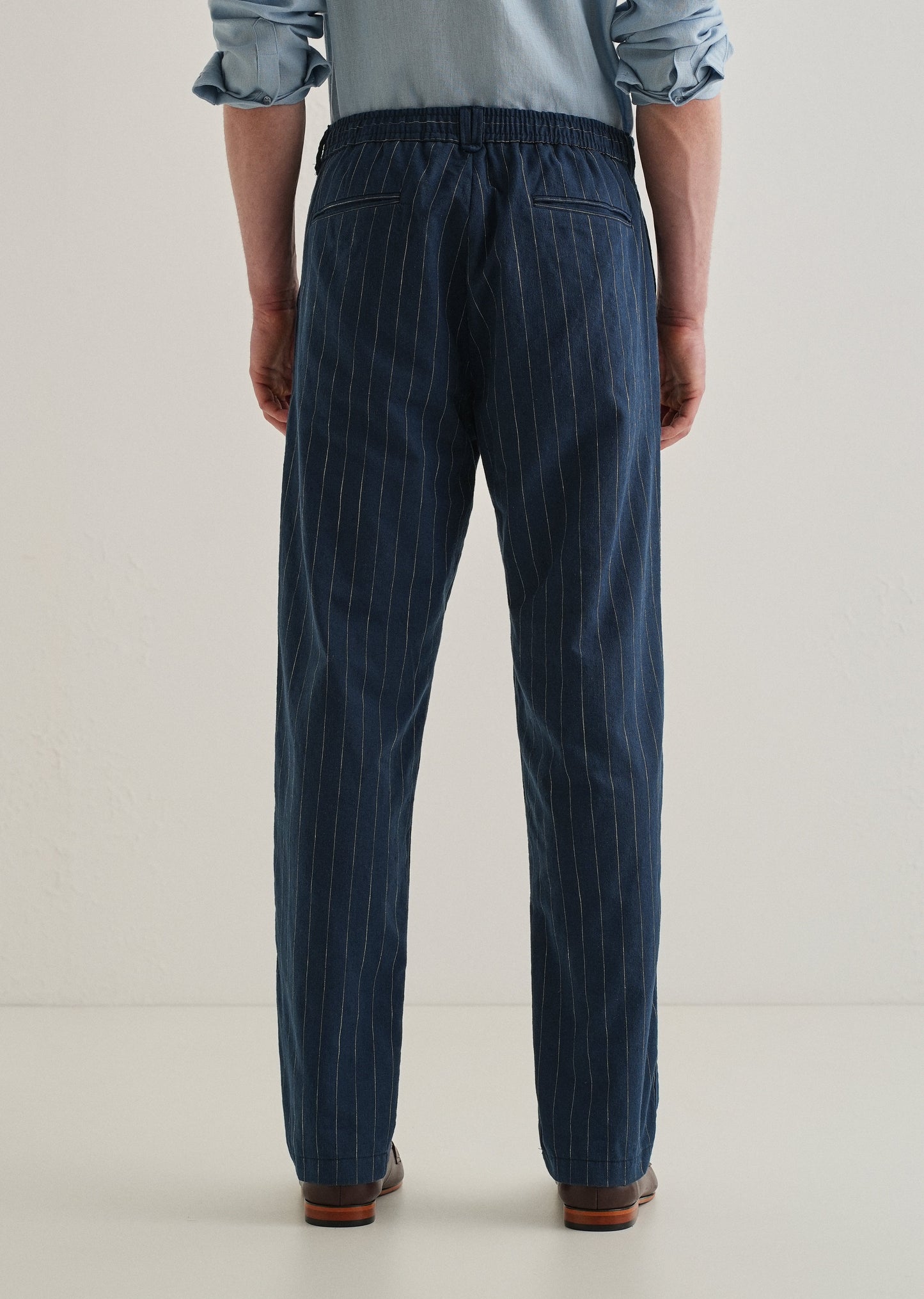 Navy Blue Stripe Relaxed Linen Trouser