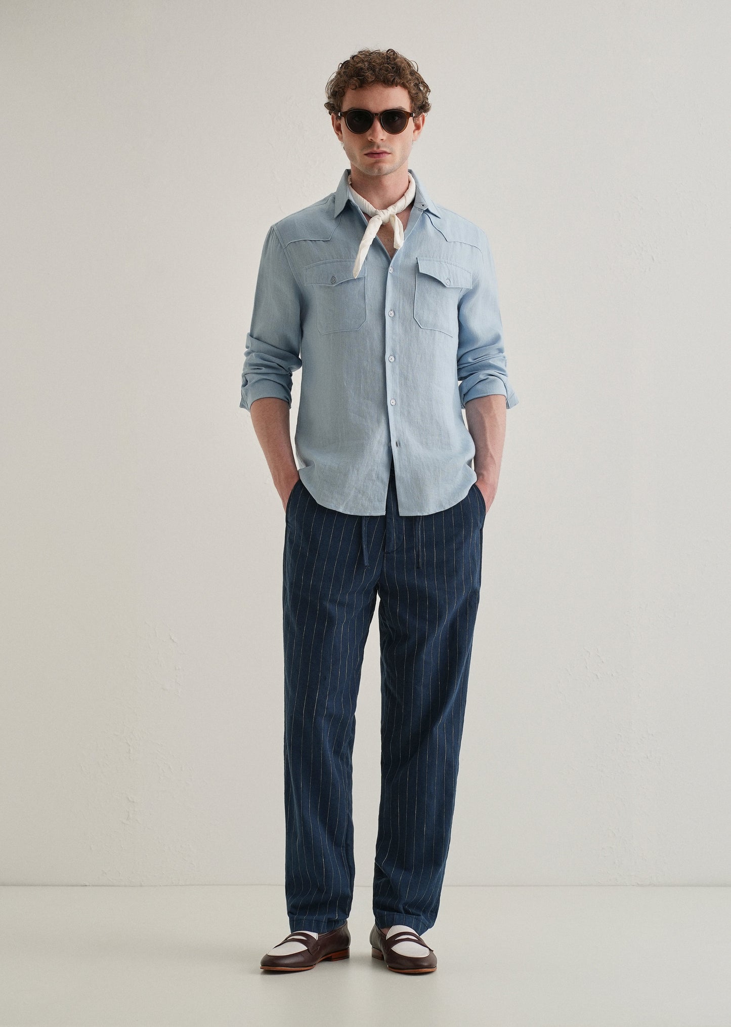 Navy Blue Stripe Relaxed Linen Trouser