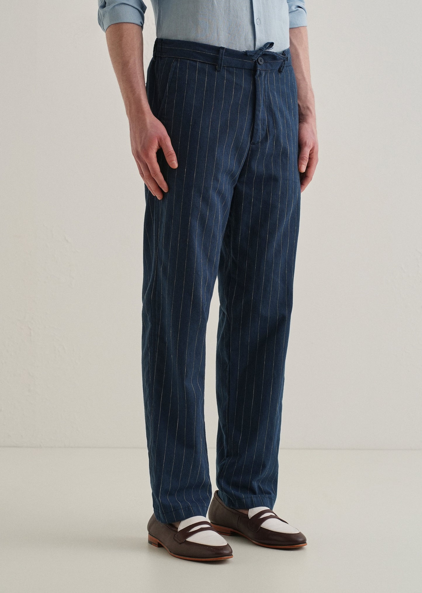 Navy Blue Stripe Relaxed Linen Trouser
