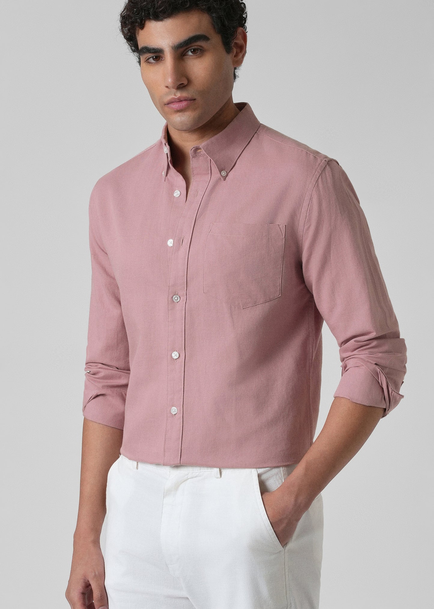 Nude Pink Cotton Linen Shirt