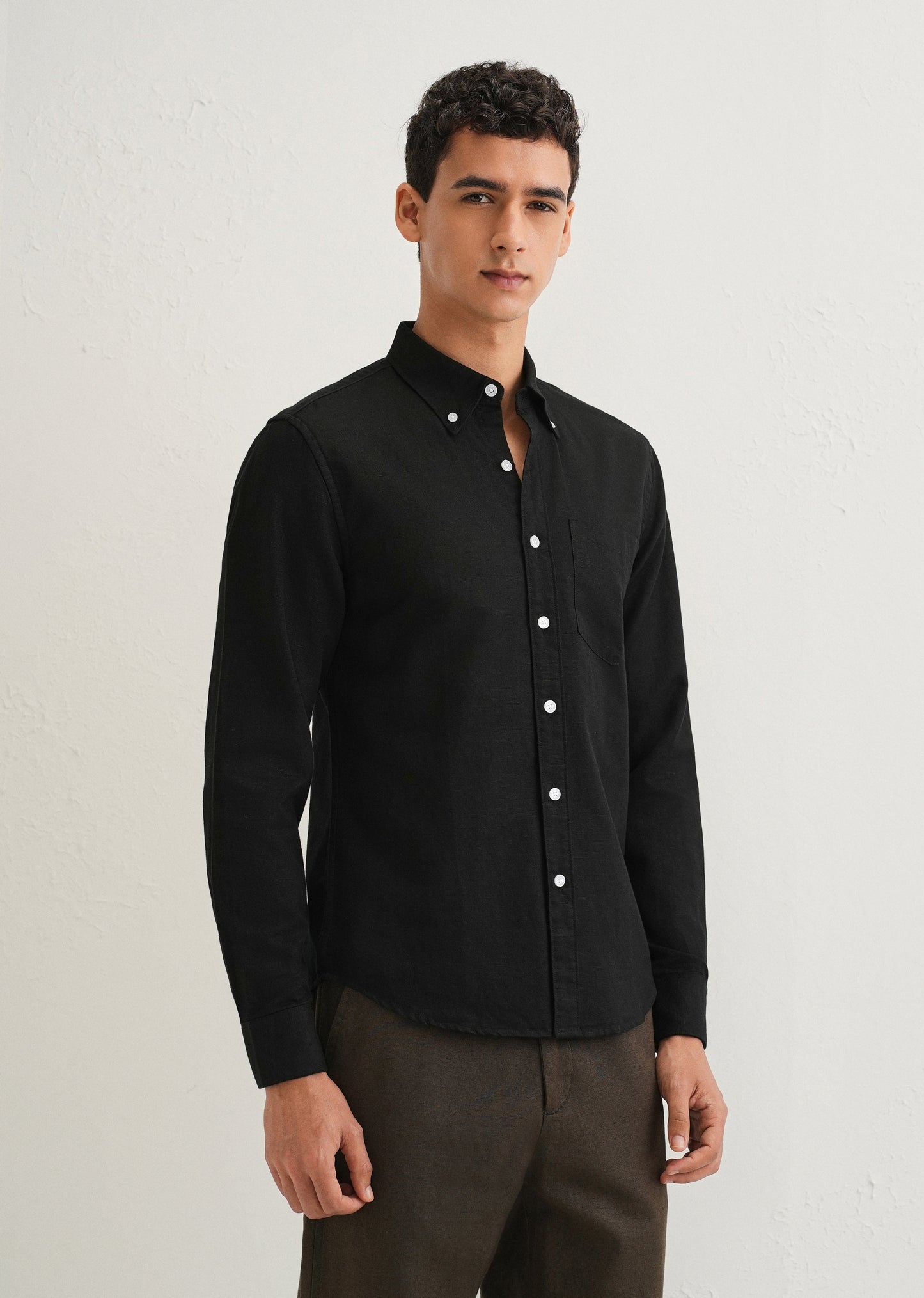 Obsidian Black Cotton Linen Shirt