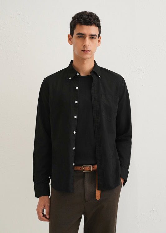 Obsidian Black Cotton Linen Shirt
