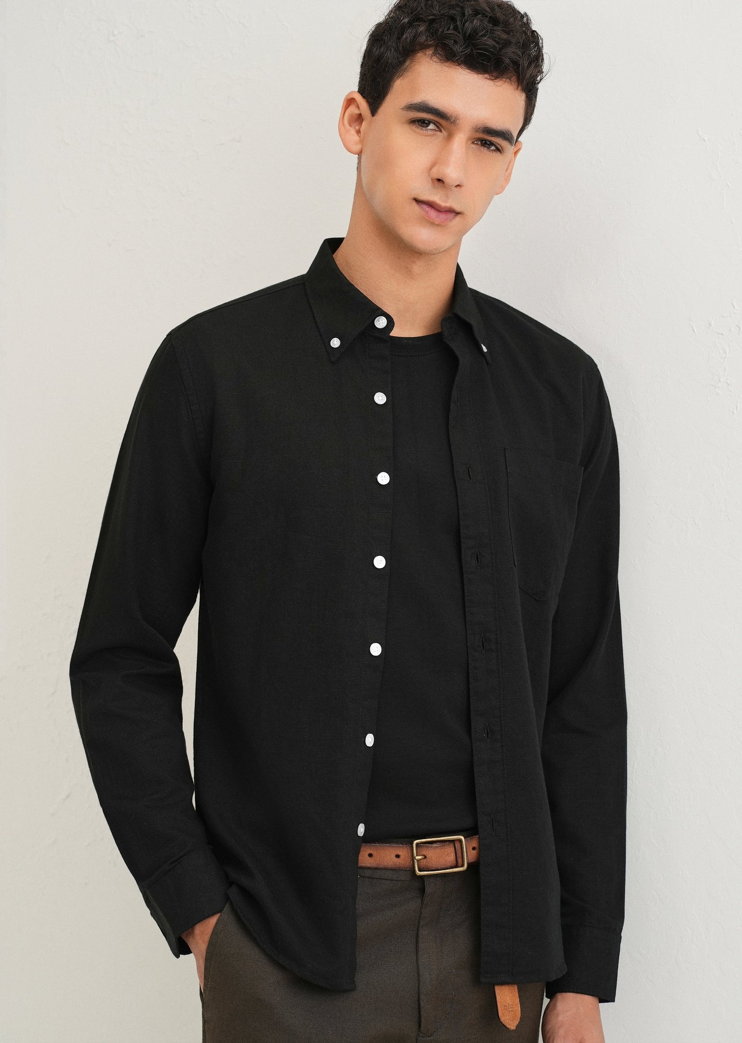 Obsidian Black Cotton Linen Shirt