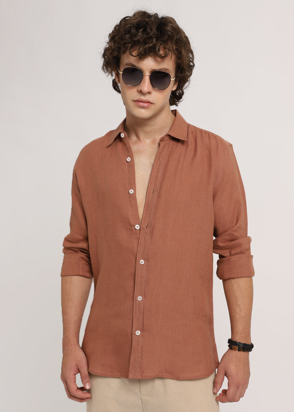 100% Pure Ochre Brown Linen Shirt