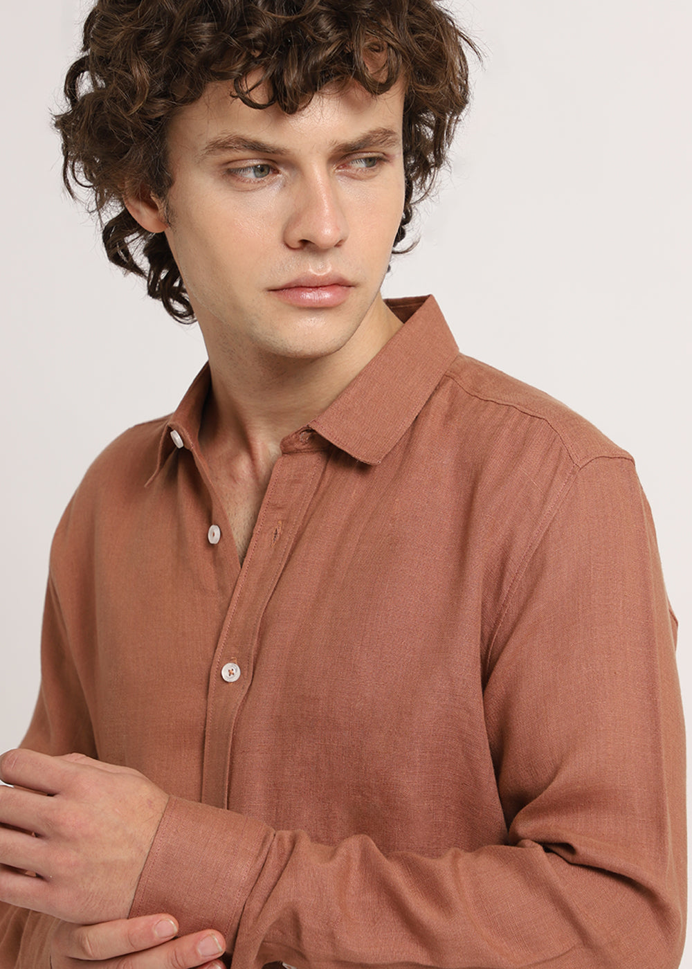100% Pure Ochre Brown Linen Shirt