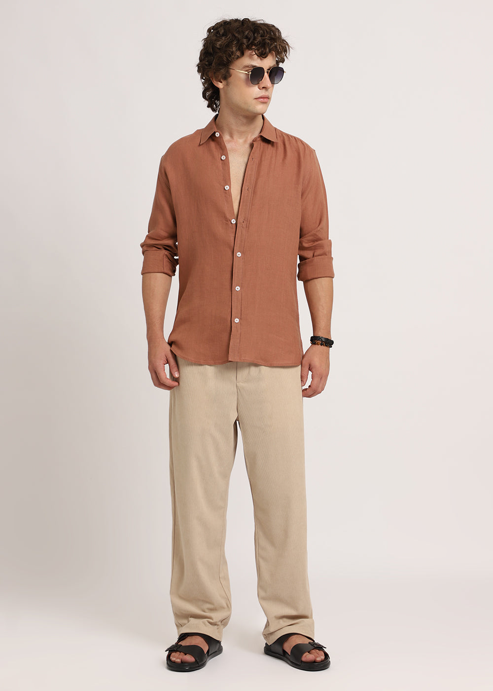 100% Pure Ochre Brown Linen Shirt