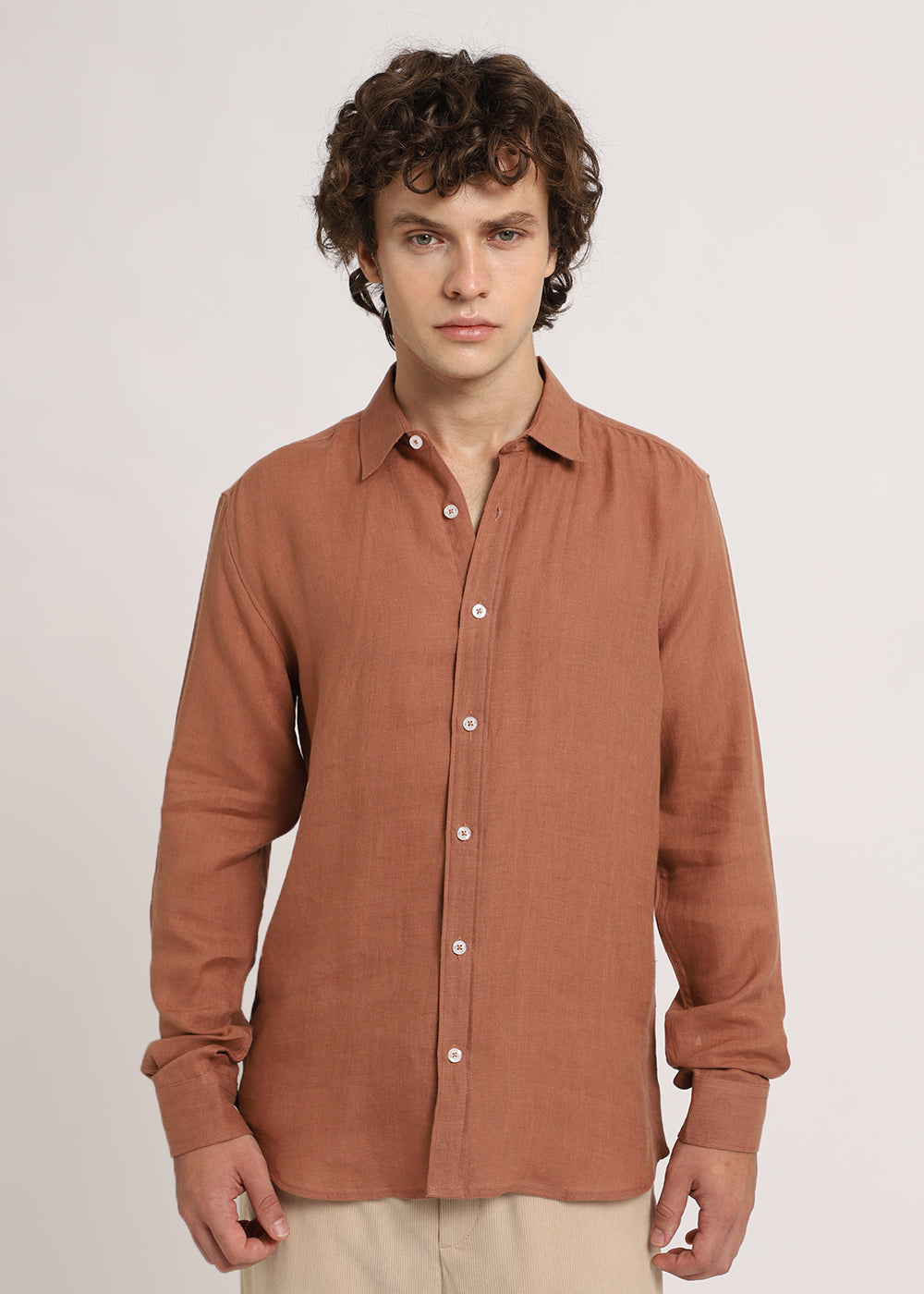 100% Pure Ochre Brown Linen Shirt
