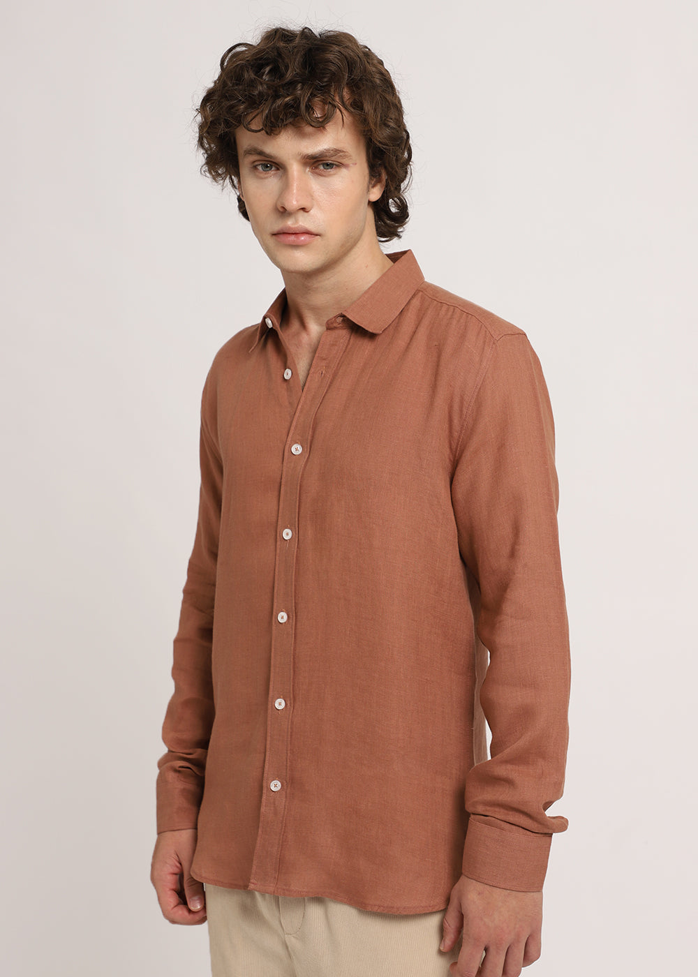 100% Pure Ochre Brown Linen Shirt