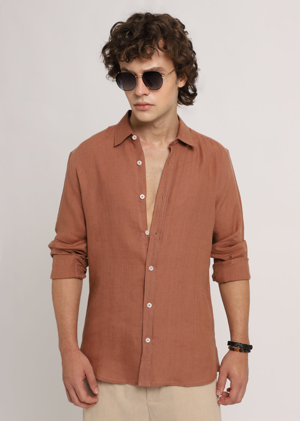 100% Pure Ochre Brown Linen Shirt