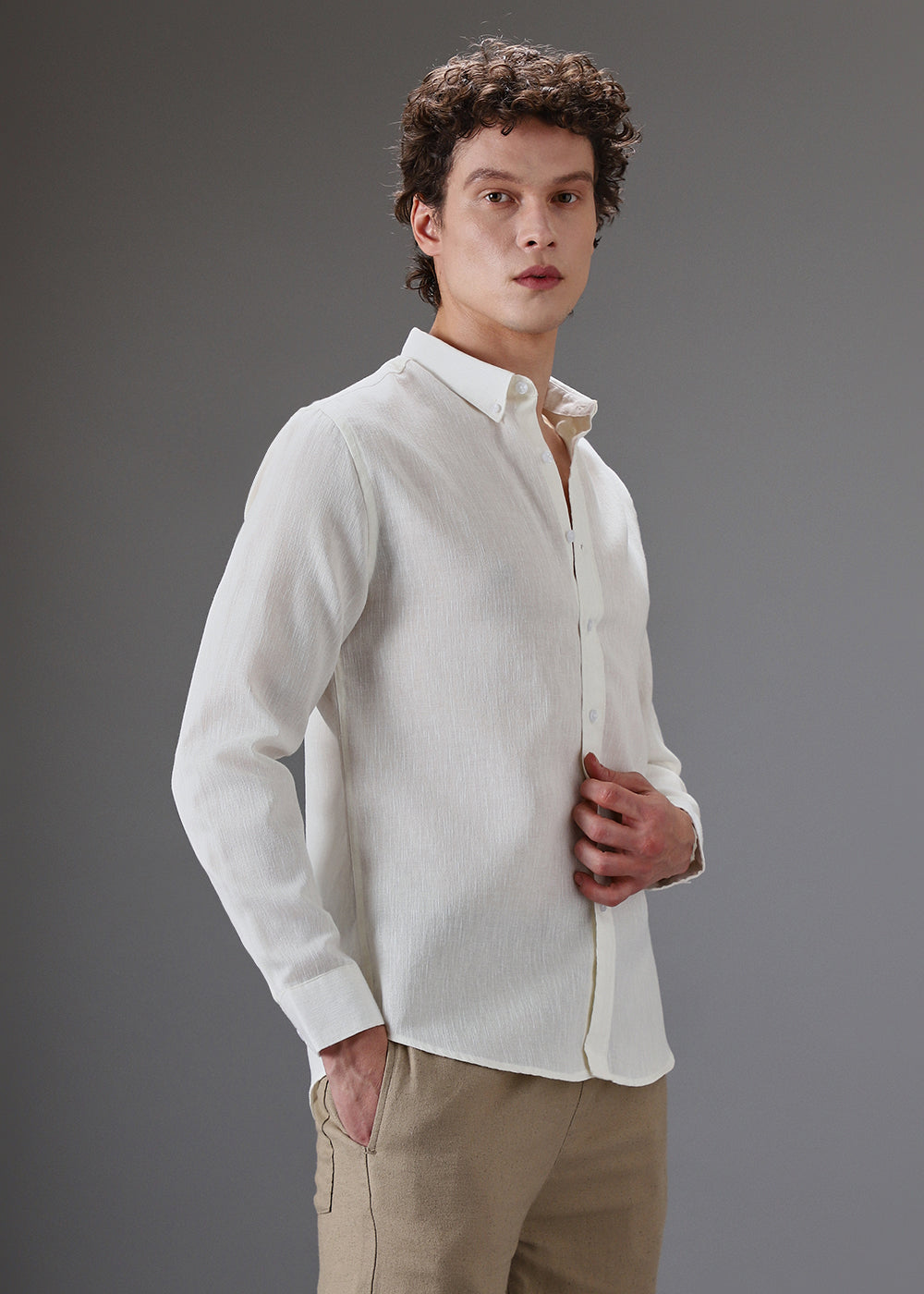 Off White Blended Linen shirt