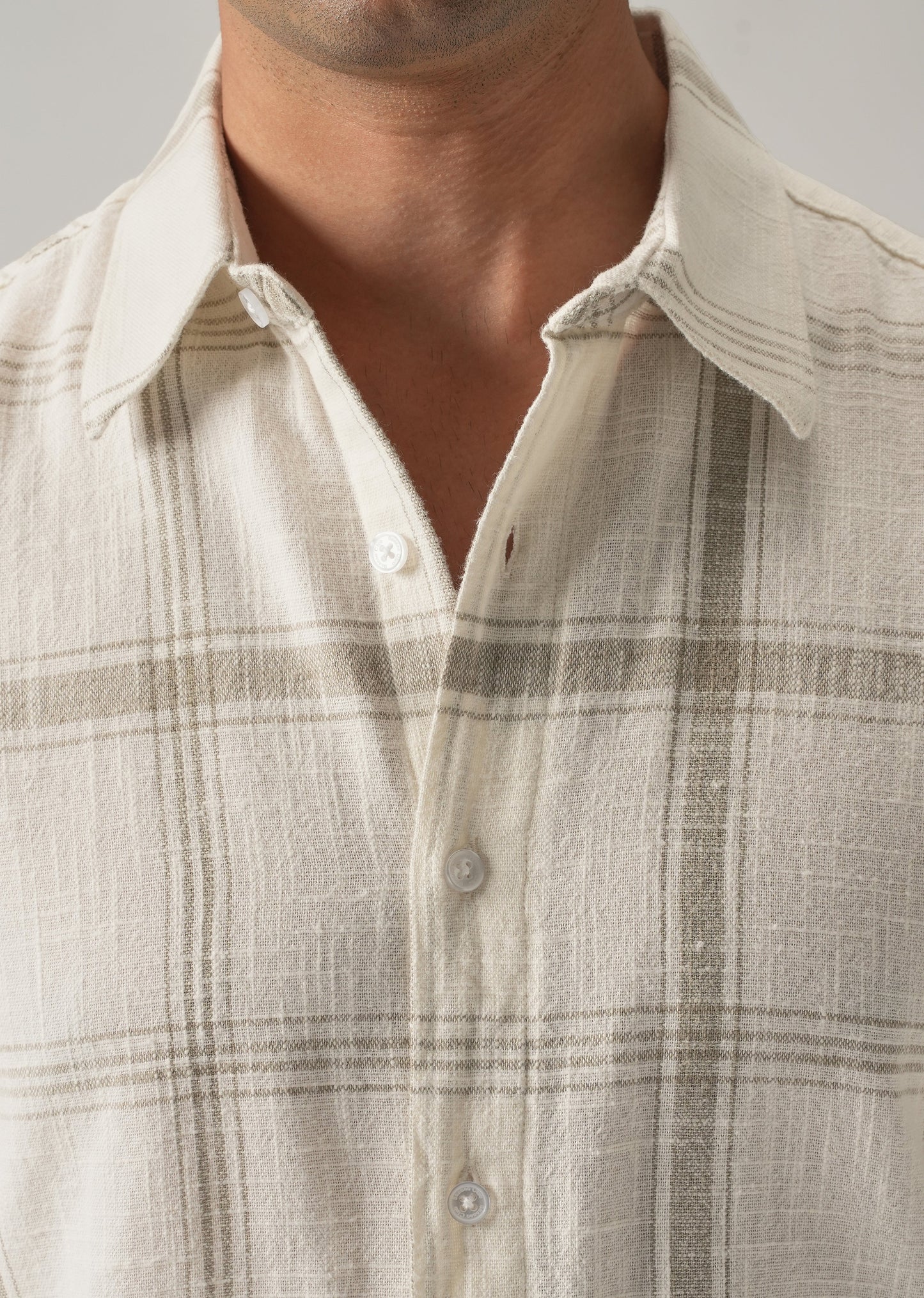 Off White Cotton Linen Check shirt