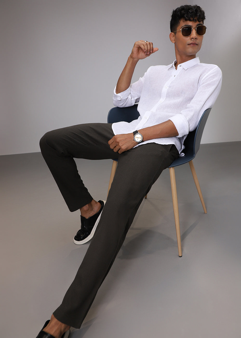 Olive Comfort Fit linen Pant