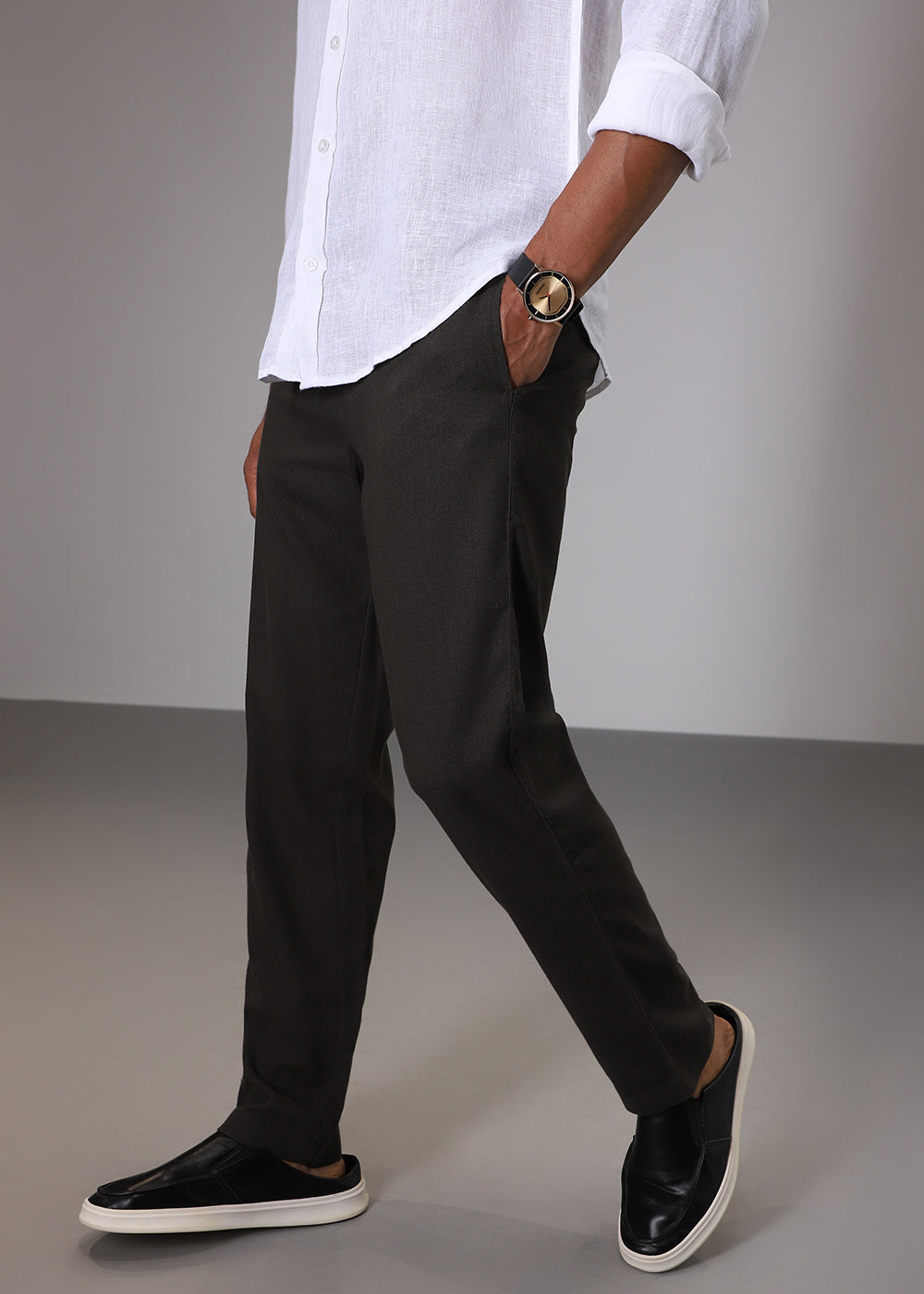 Olive Comfort Fit linen Pant