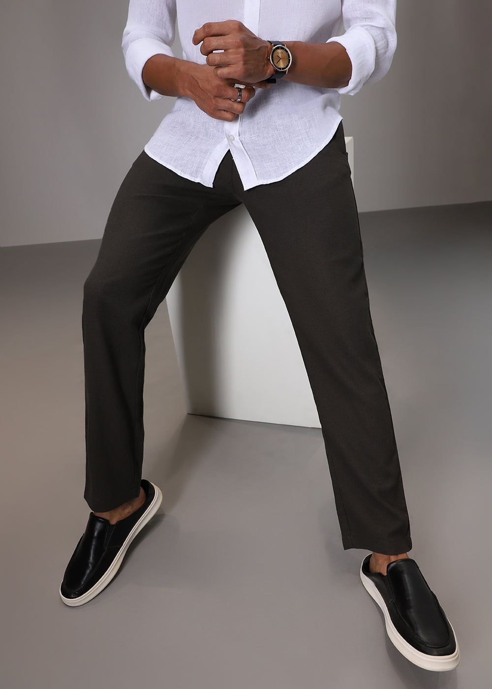 Olive Comfort Fit linen Pant