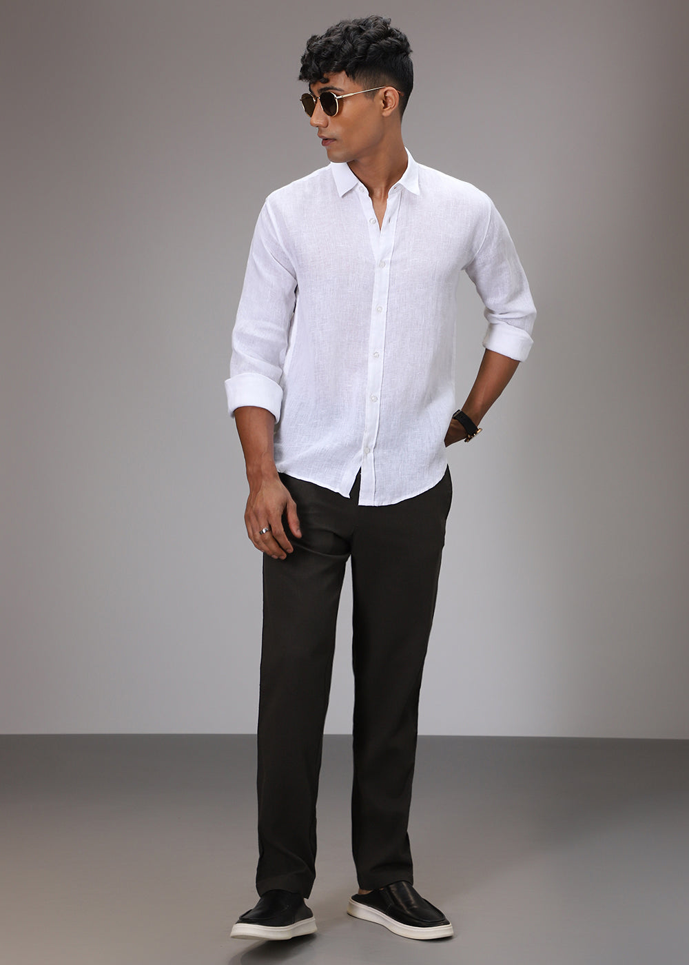 Olive Comfort Fit linen Pant