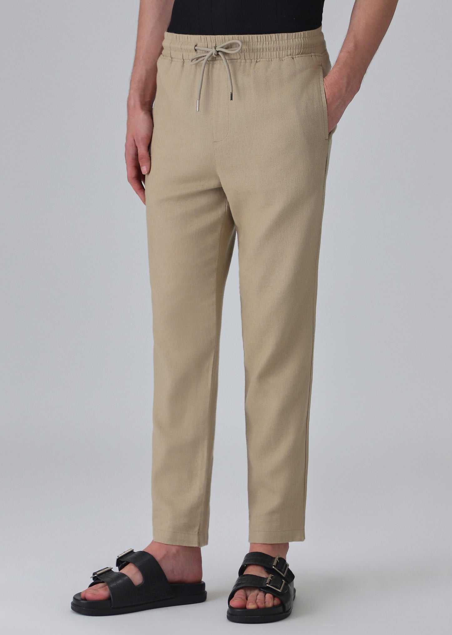 Olive Drawstring Linen Pant