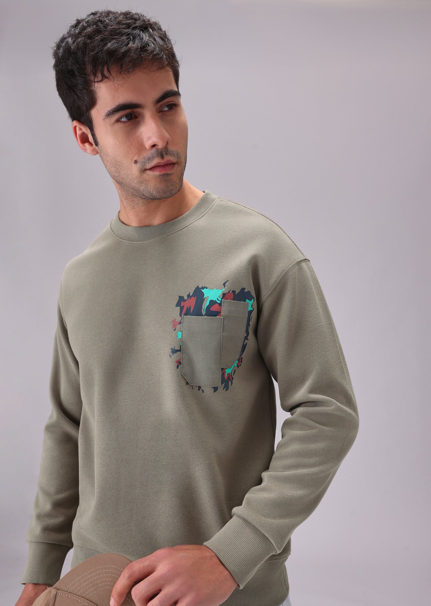 Olive Graphic Pocket Sweatshirt
