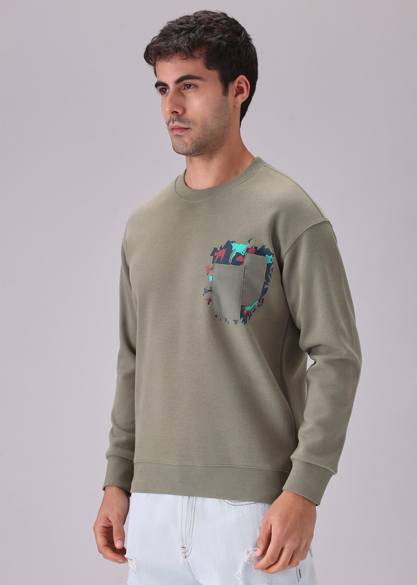 Olive Graphic Pocket Sweatshirt