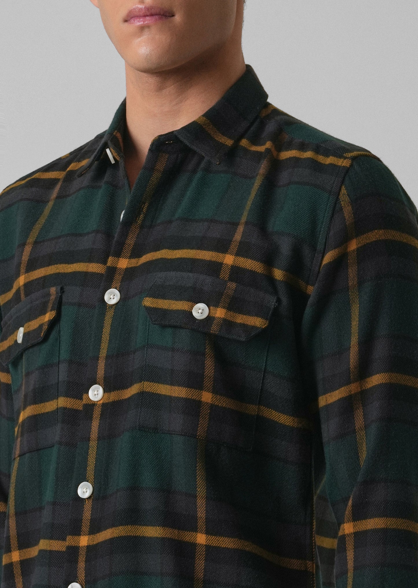Olive Green Brushed Cotton Check Shirt