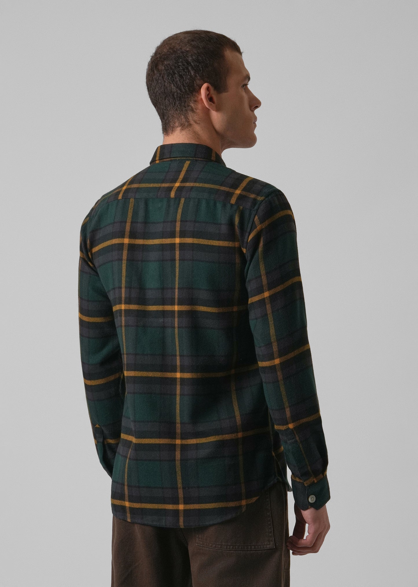 Olive Green Brushed Cotton Check Shirt
