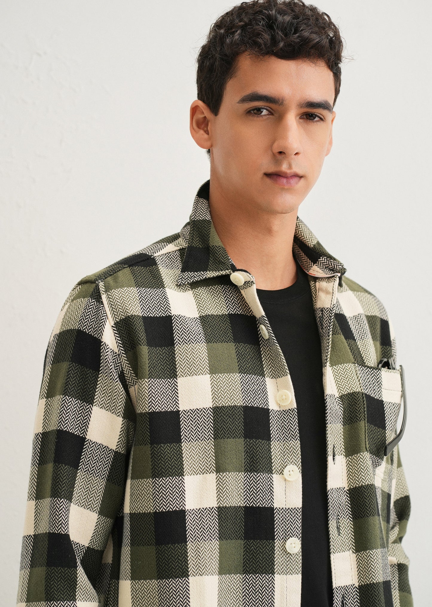 Olive Green Checked Overshirt