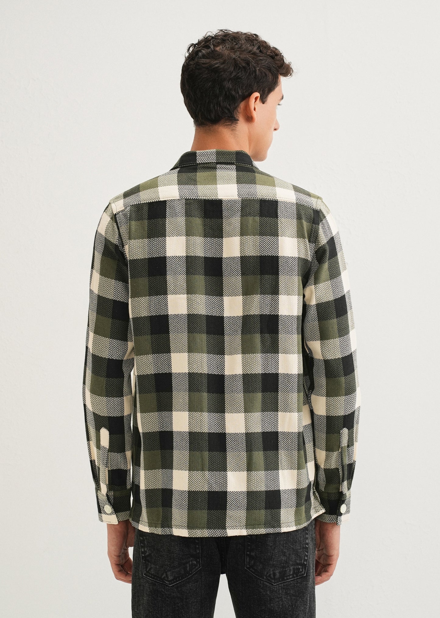 Olive Green Checked Overshirt