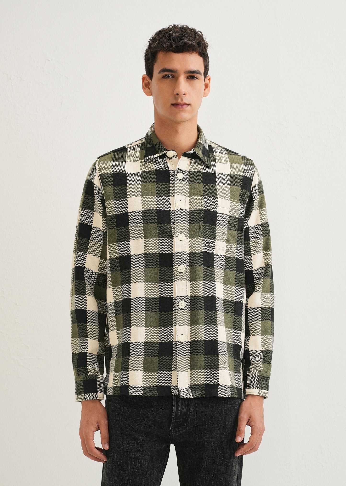 Olive Green Checked Overshirt