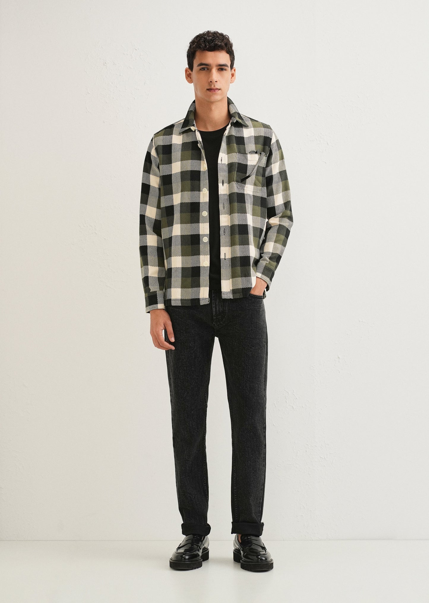 Olive Green Checked Overshirt