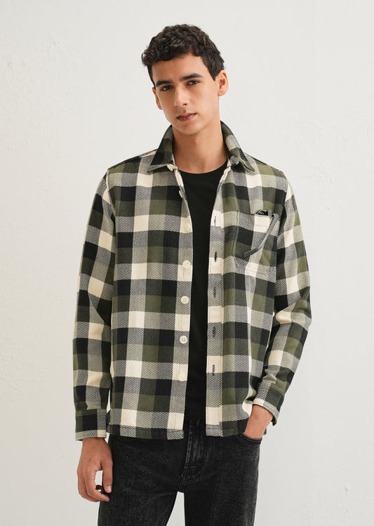 Olive Green Checked Overshirt