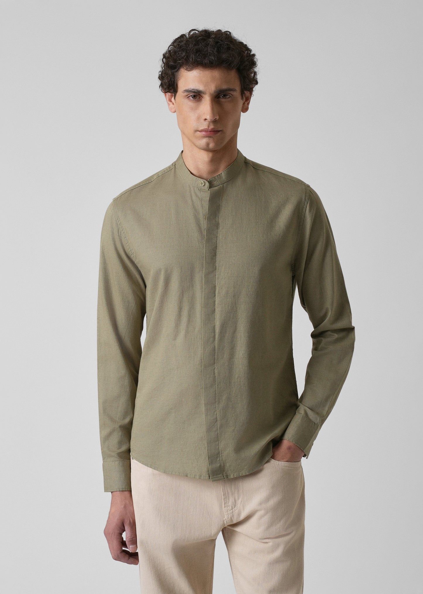 Olive Green Cotton Linen Shirt