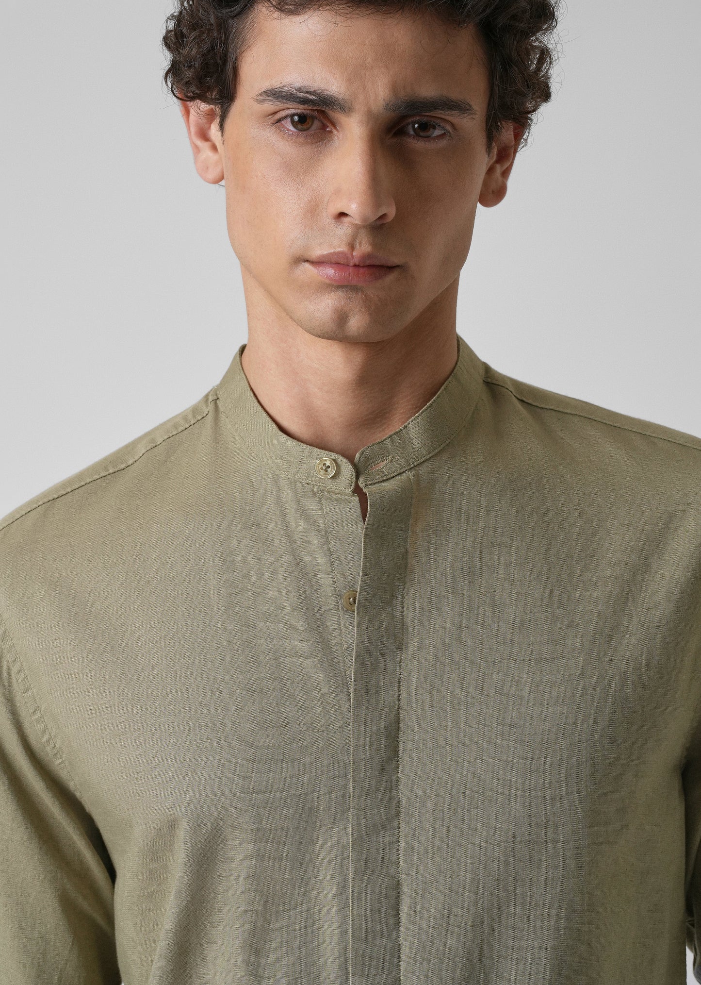 Olive Green Cotton Linen Shirt