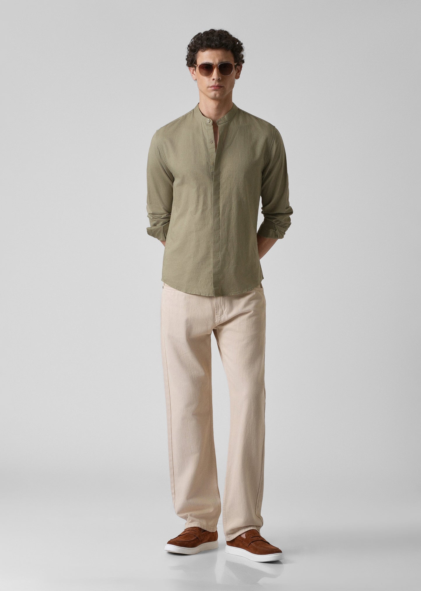 Olive Green Cotton Linen Shirt