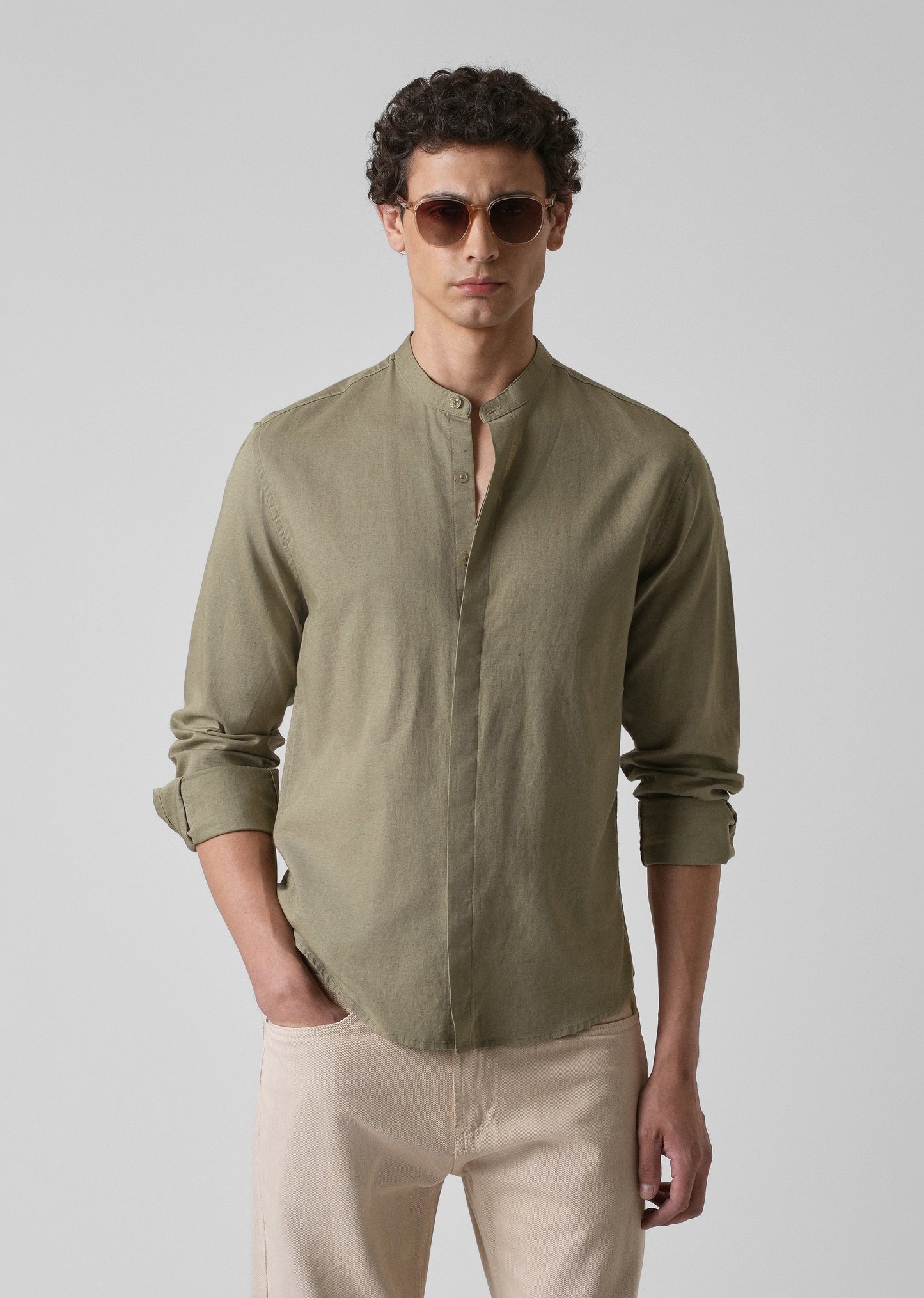 Olive Green Cotton Linen Shirt