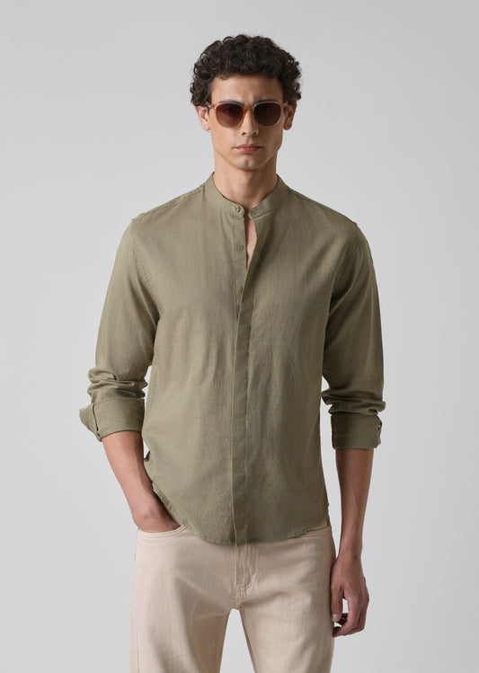 Olive Green Cotton Linen Shirt