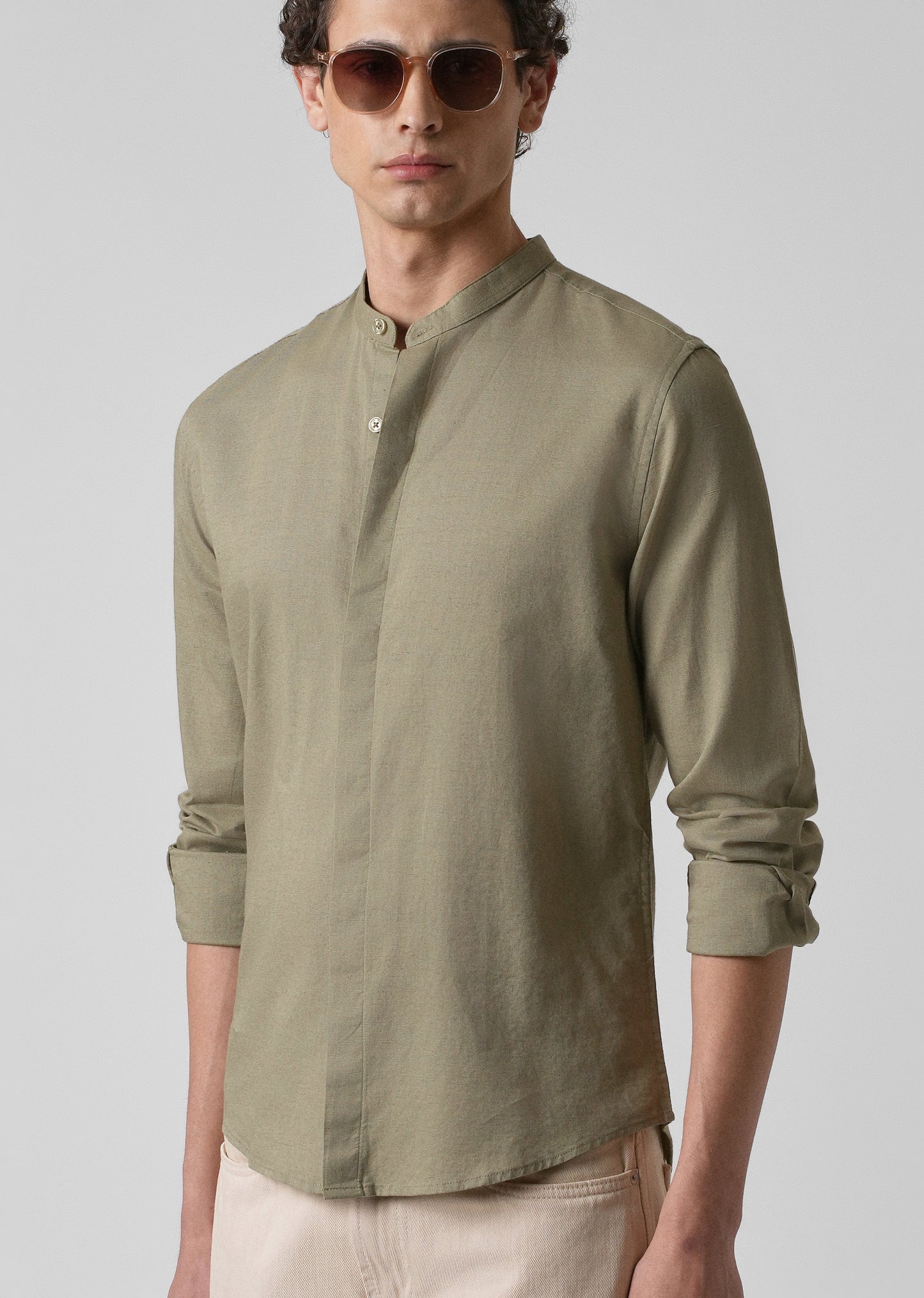 Olive Green Cotton Linen Shirt