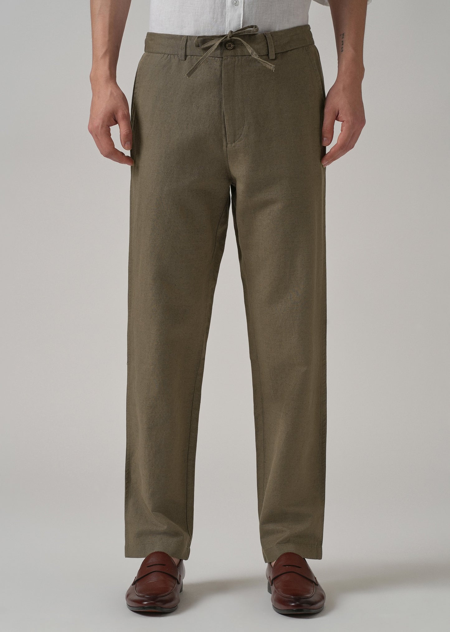 Olive Linen Relaxed Fit Trouser